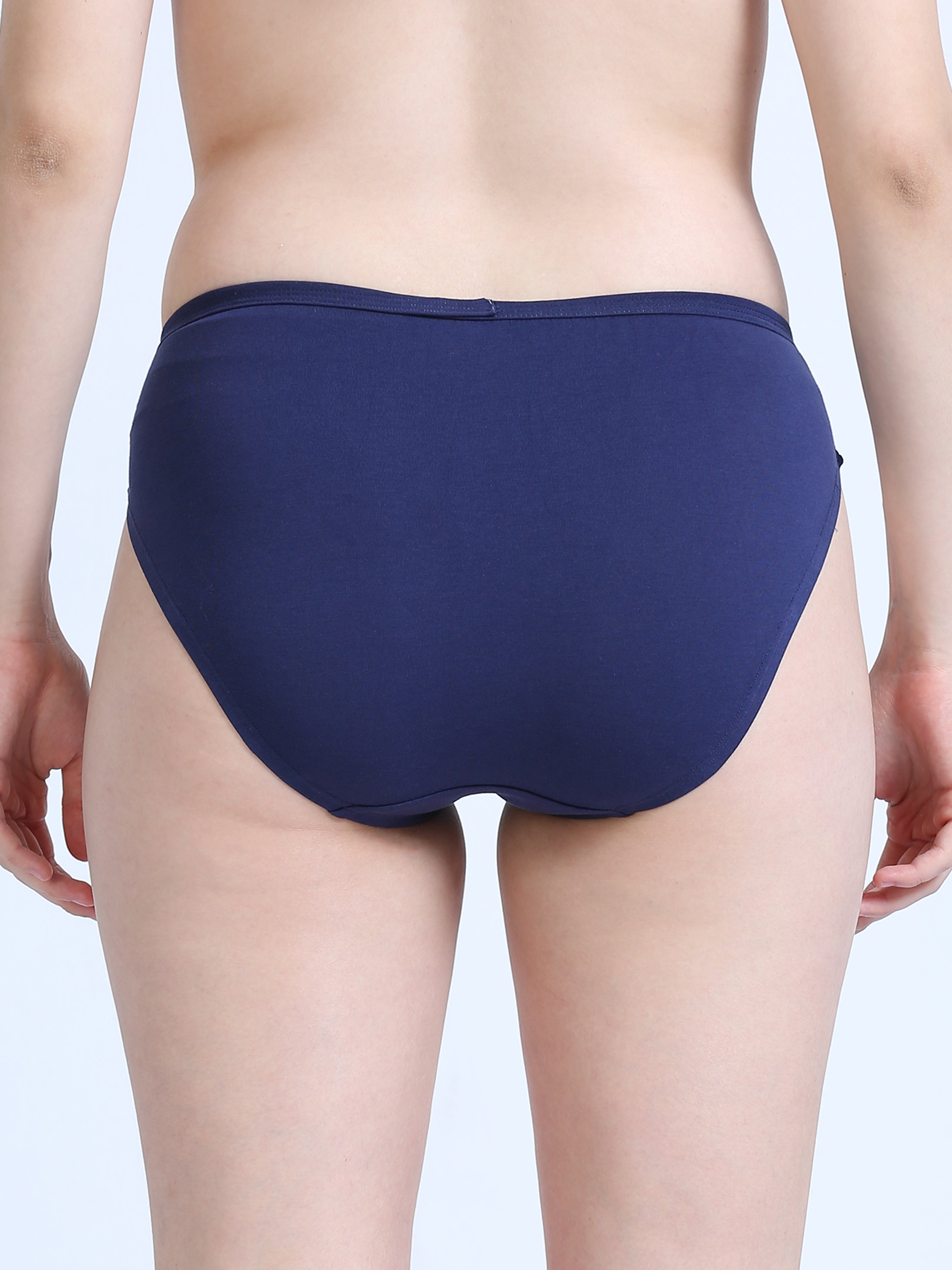 Black and Medieval Blue Organic Cotton Bikini Panty for Women - Pack of 2