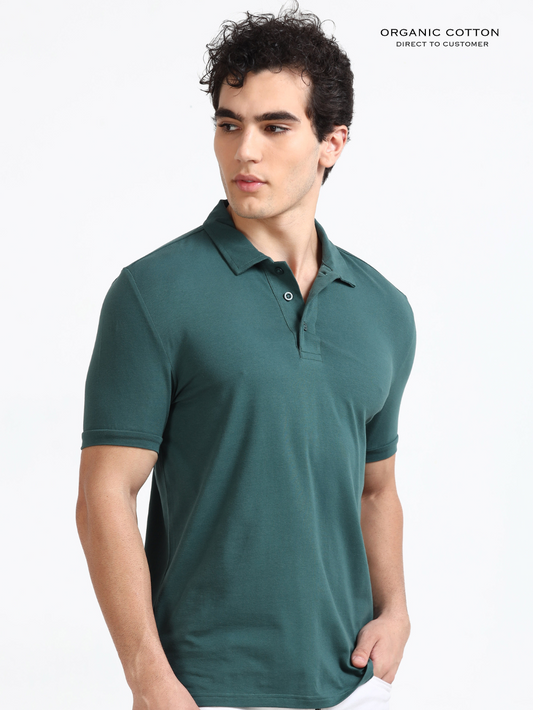 Bristo Green Organic Cotton Polo T-Shirt Button for Men
