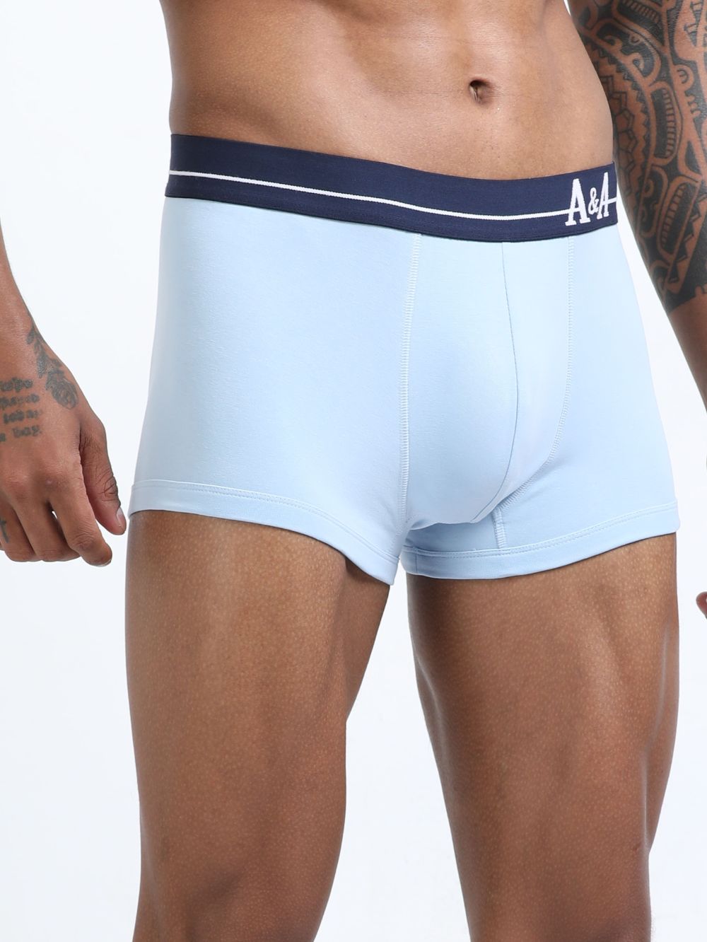 Medieval Blue and Light Blue Organic Cotton super stretch Trunk with Outer Elastic Short Length Waistband - Pack of 2