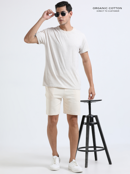 Beige Organic Cotton Mens Rib Shorts