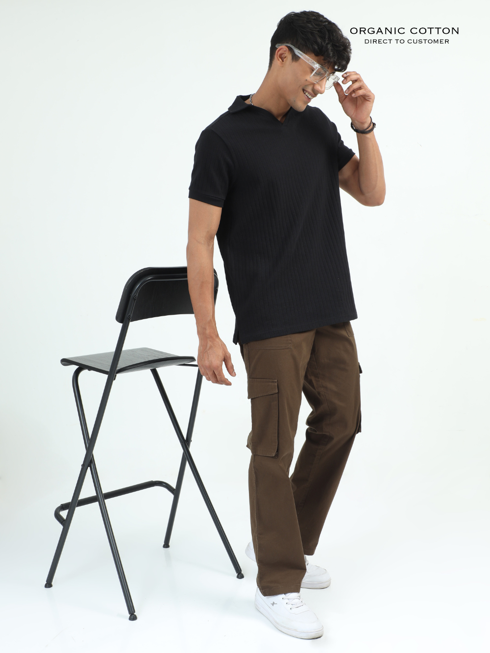 Black Organic Cotton Casual Polo T-Shirt for Men