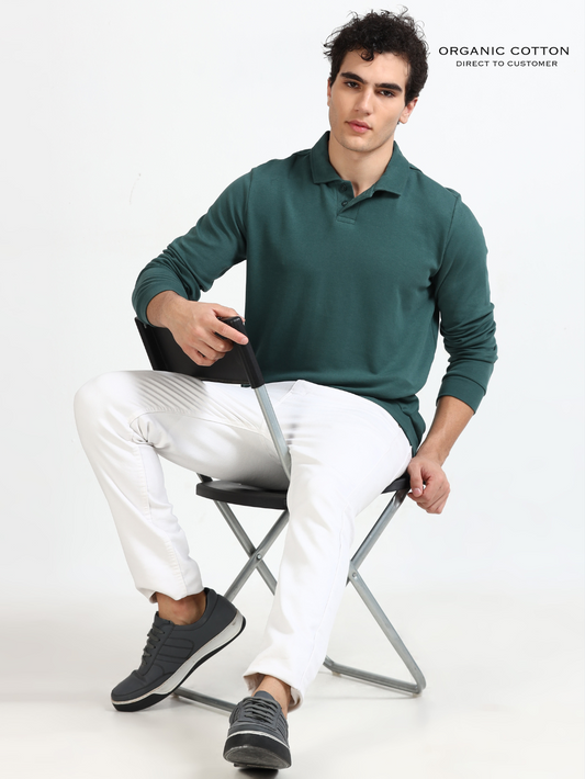 Bistro Green Mens Organic Cotton Polo Pull-Over Button