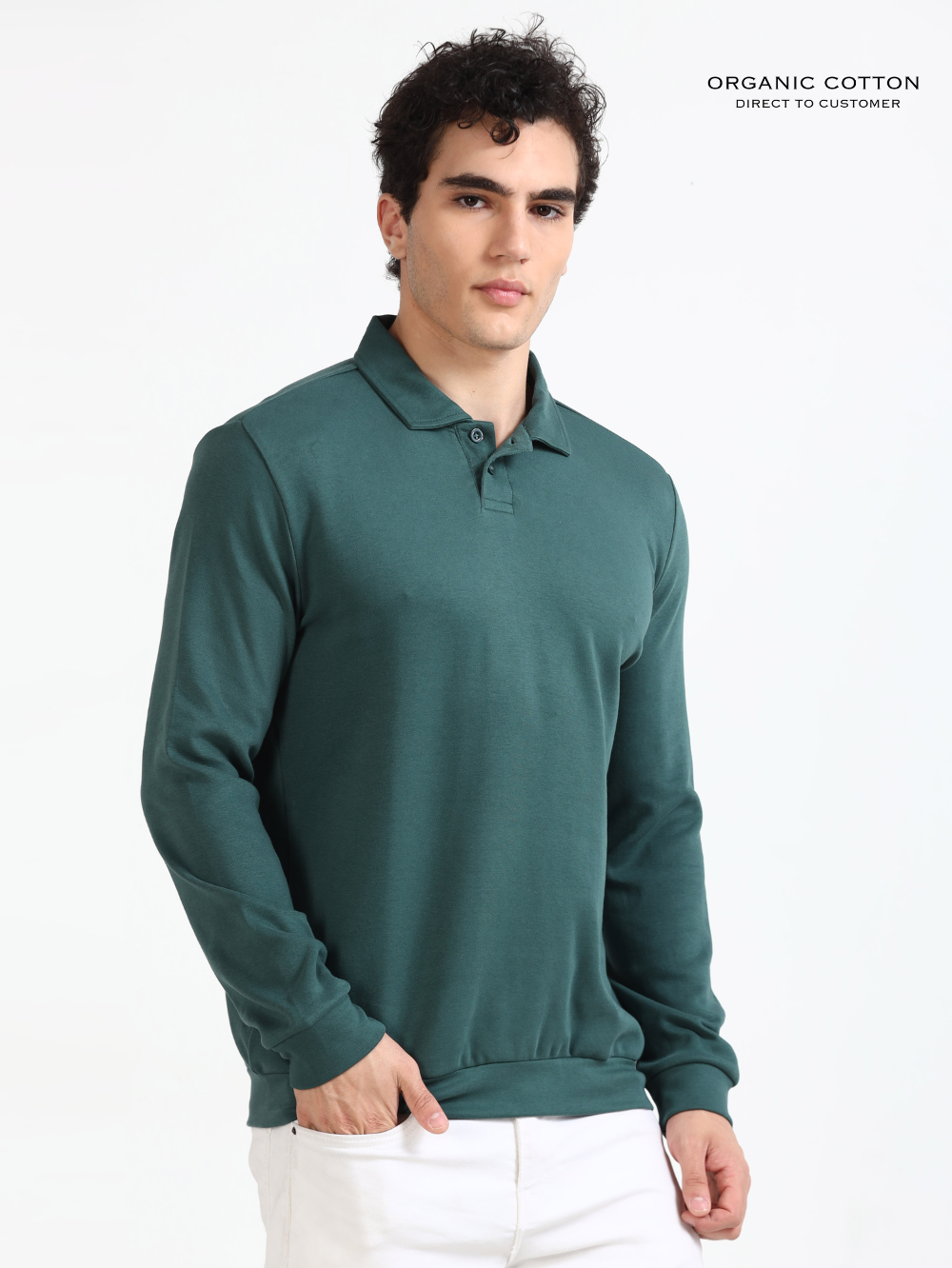 Bistro Green Mens Organic Cotton Polo Pull-Over Button