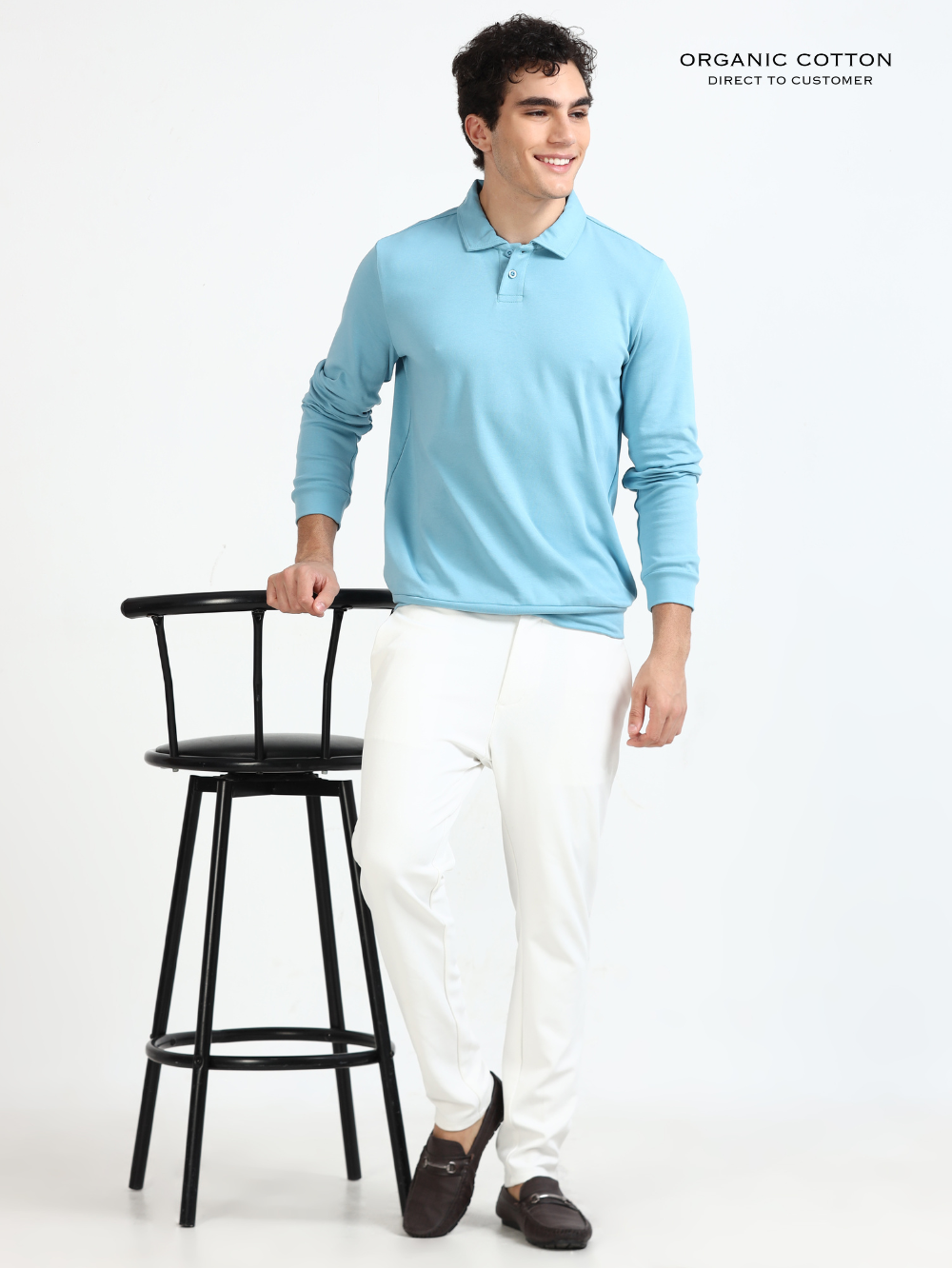 Delphinium Blue Mens Organic Cotton Polo Pull-Over Button