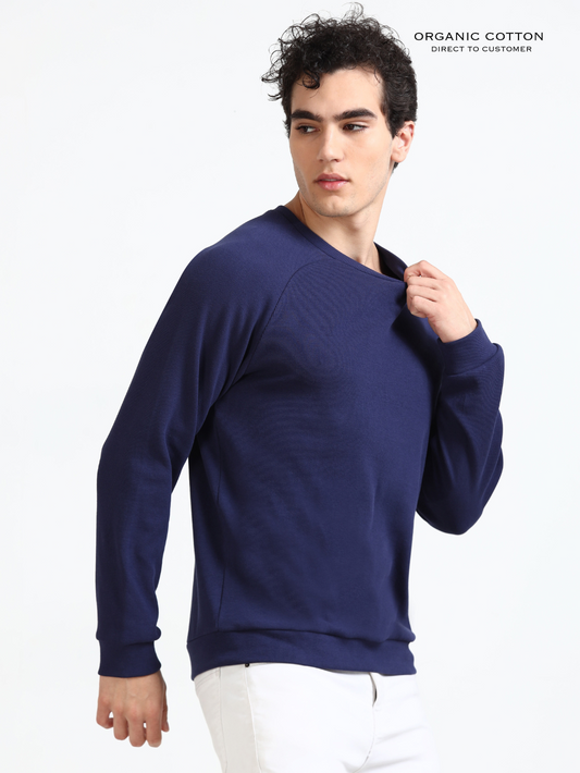 Medeival Blue Organic Cotton  Raglon Rib Pullover for Men