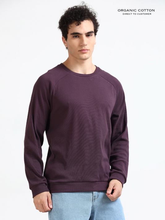 Wine Organic Cotton Raglon Rib Pullover for Men