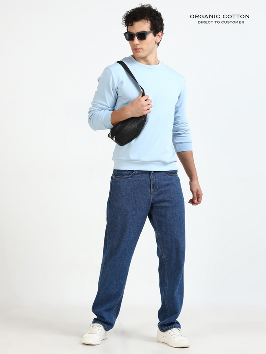 Light Blue Organic Cotton Pullover for Men