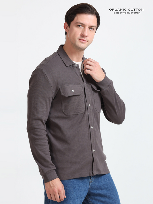 Dark Grey Men’s Organic Cotton Ribbed Overshirt