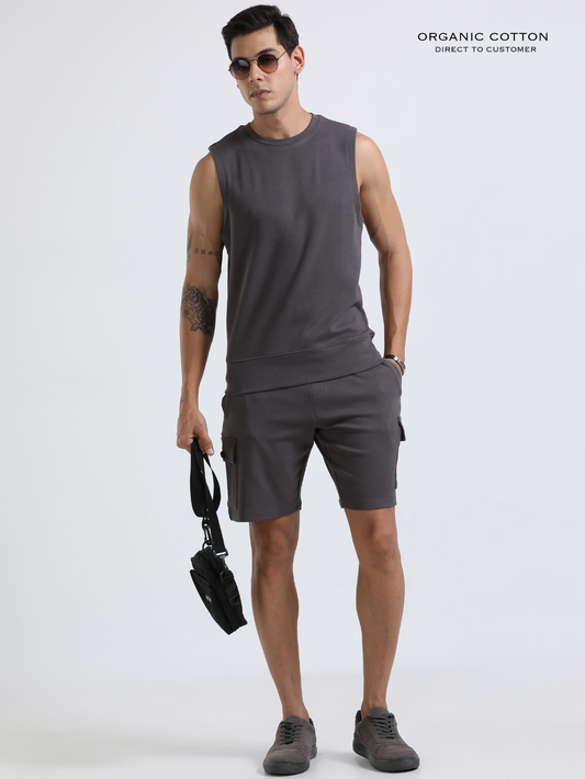 Dark Grey Textured Organic Cotton Men's Co-Ord Set