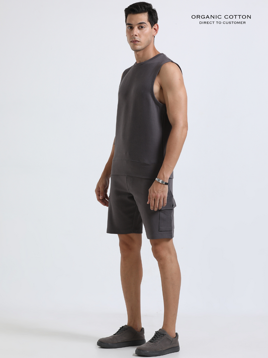 Dark Grey Textured Organic Cotton Men's Co-Ord Set