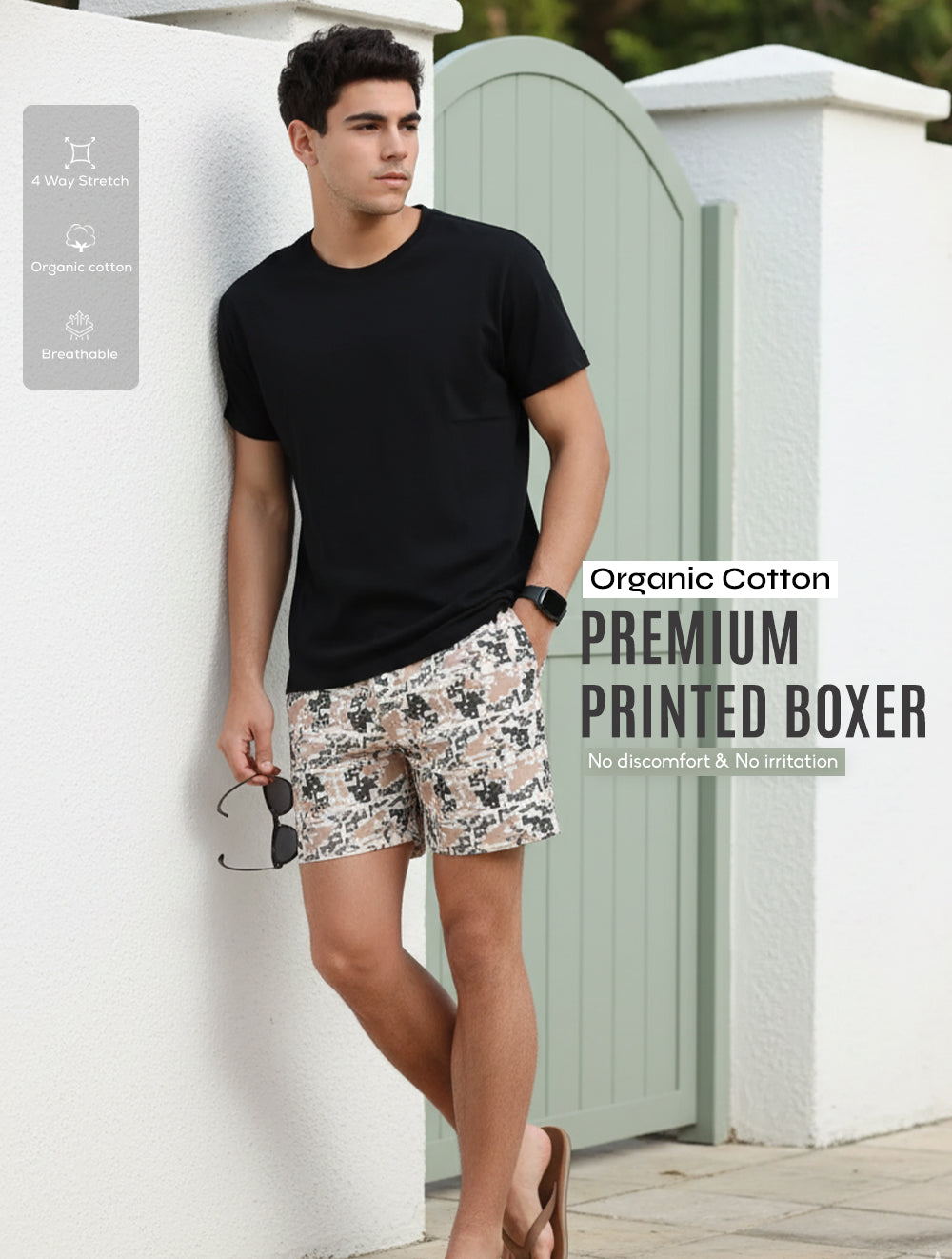 Beige Mens Organic Cotton Printed Boxer Regular with Desert Digital Camo Print Design - Pack Of 1