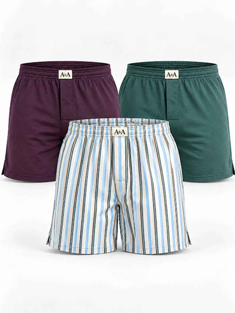 Organic Cotton Short Boxer for Mens - Pack of 3 (Wine, Green, P08-White)