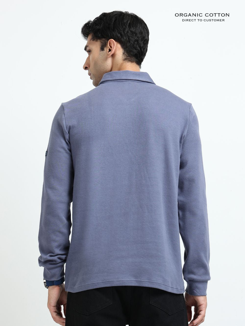 Blueish Grey Men’s Organic Cotton Stretch Zip Polo