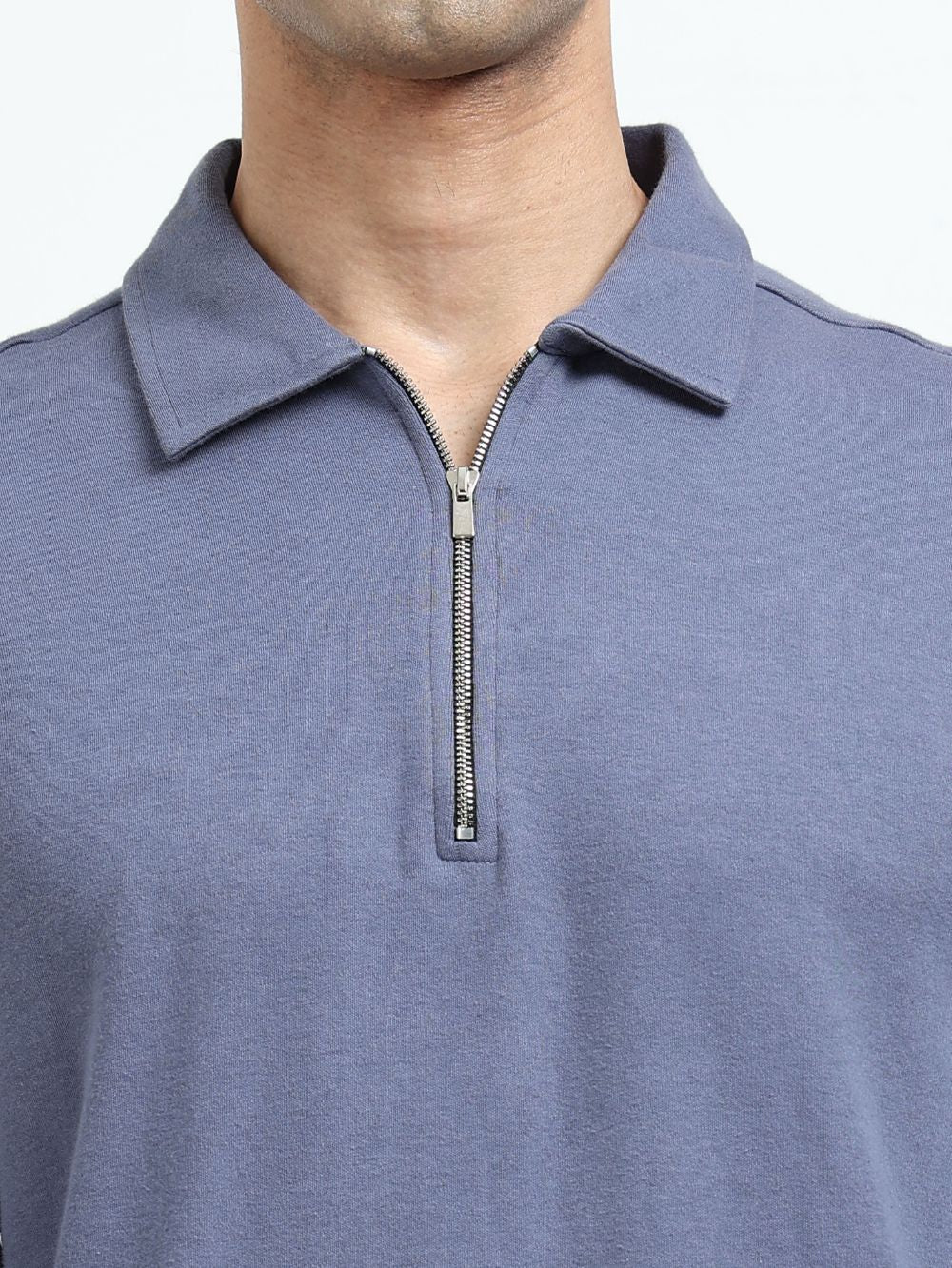 Blueish Grey Men’s Organic Cotton Stretch Zip Polo