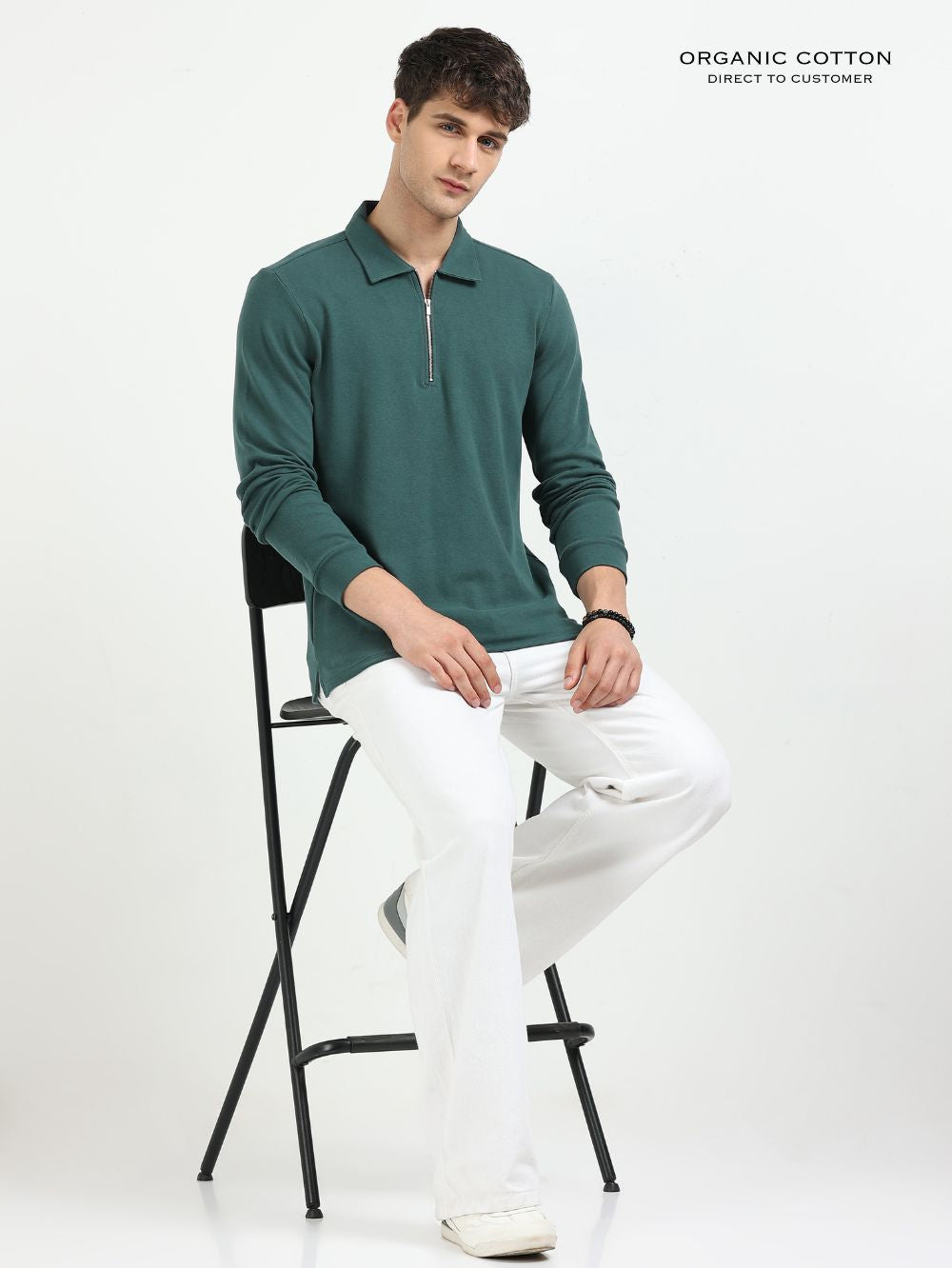 Dark Green Men’s Organic Cotton Stretch Zip Polo
