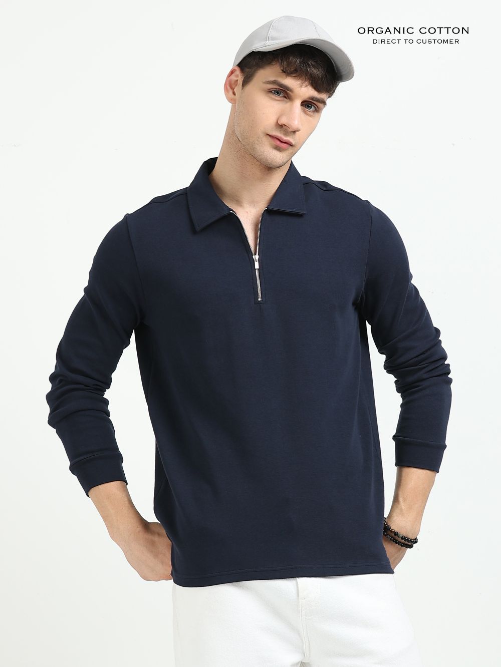 Navy Men’s Organic Cotton Stretch Zip Polo