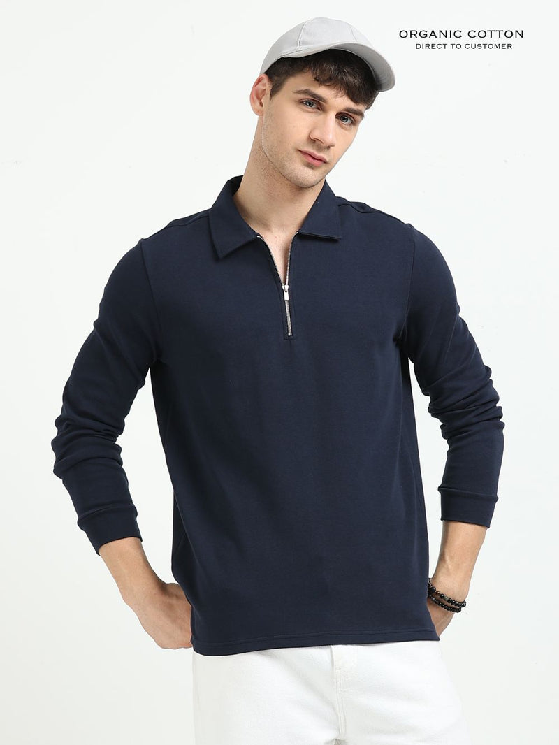 Navy Men’s Organic Cotton Stretch Zip Polo