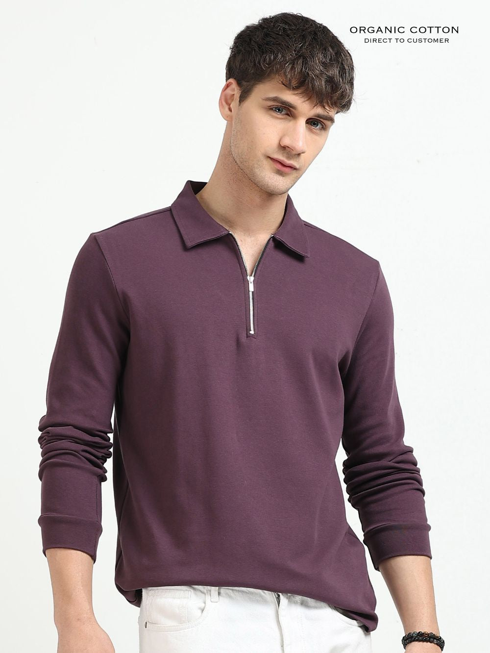 Wine Men’s Organic Cotton Stretch Zip Polo