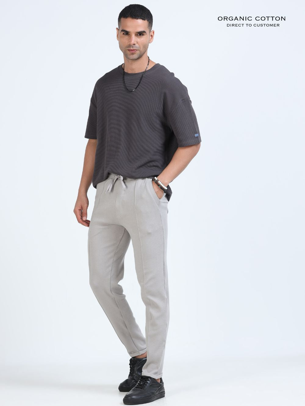 Silver Grey Mens Organic Cotton Tapered Track Pant