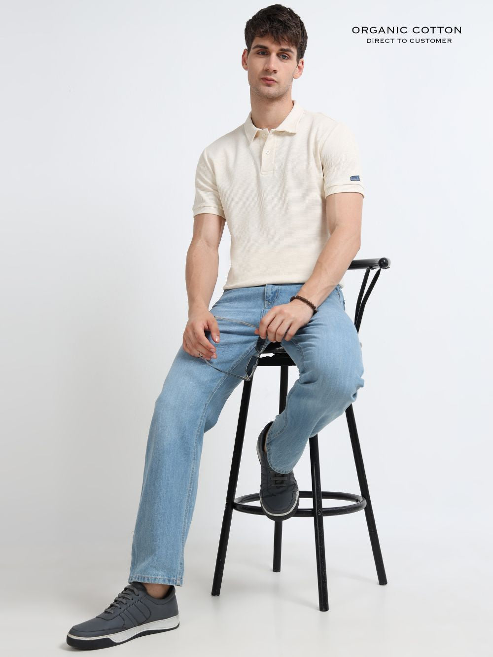 Organic Cotton Waffle Polo T-shirt for Mens