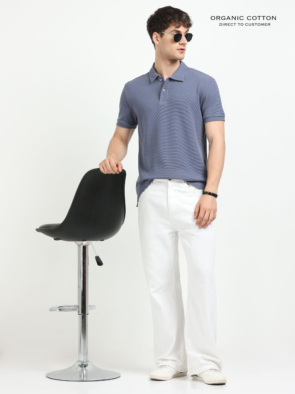 Organic Cotton Waffle Polo T-shirt for Mens
