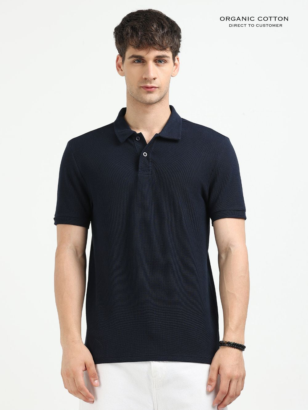 Organic Cotton Waffle Polo T-shirt for Mens