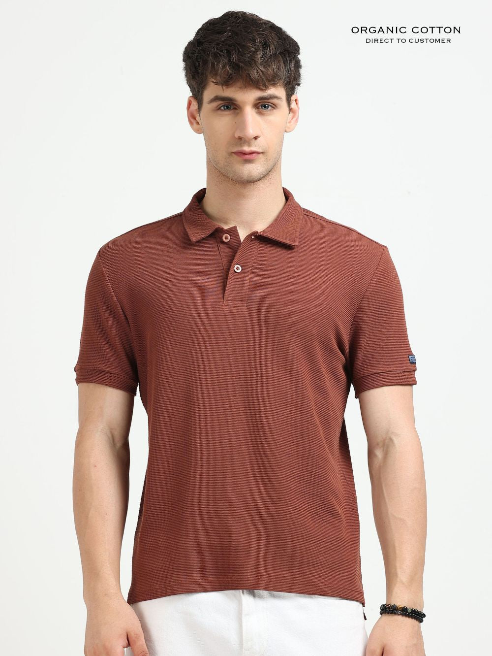 Organic Cotton Waffle Polo T-shirt for Mens