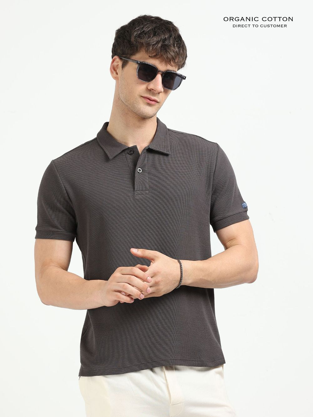 Organic Cotton Waffle Polo T-shirt for Mens