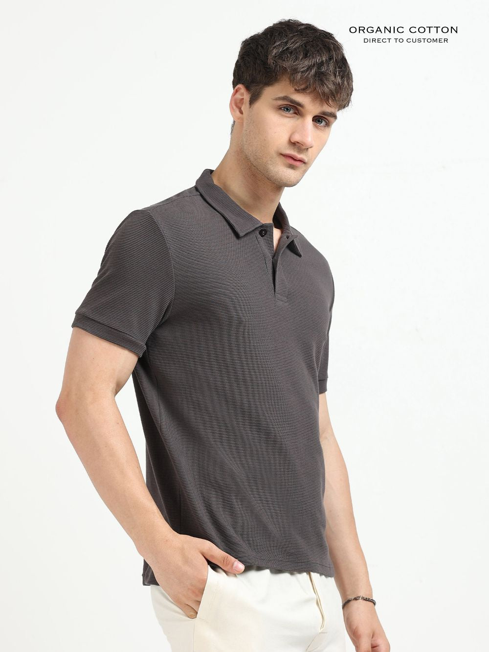 Organic Cotton Waffle Polo T-shirt for Mens