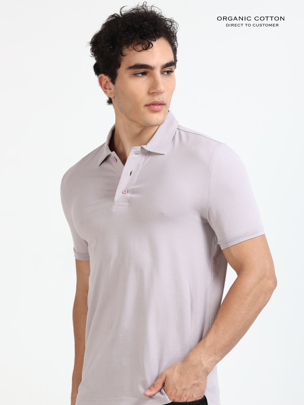 Gull Grey Organic Cotton Polo T-Shirt Button for Men
