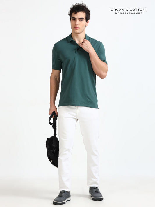Bristo Green Organic Cotton Polo T-Shirt Button for Men