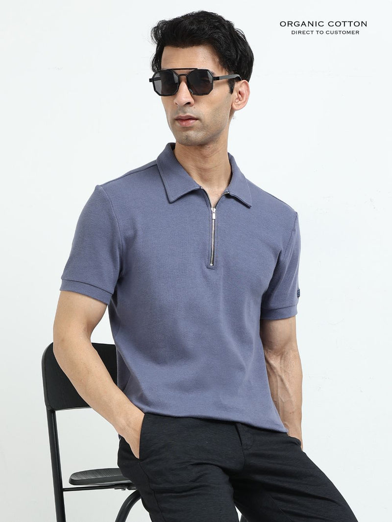 Organic Cotton Zipper Polo T-Shirt for Men
