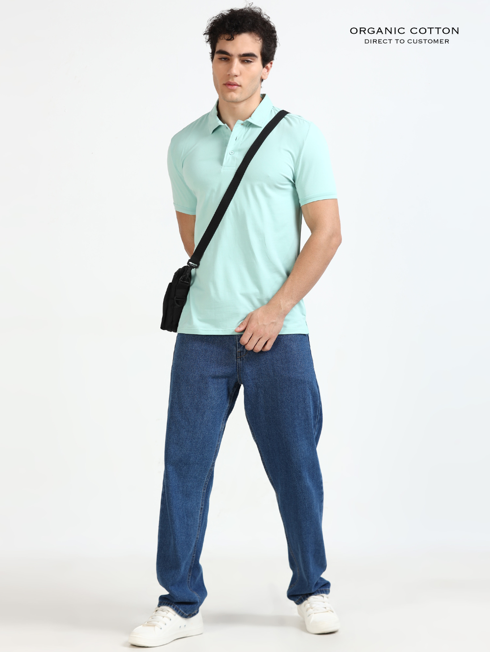 Cameo Green Organic Cotton Polo T-Shirt Button for Men