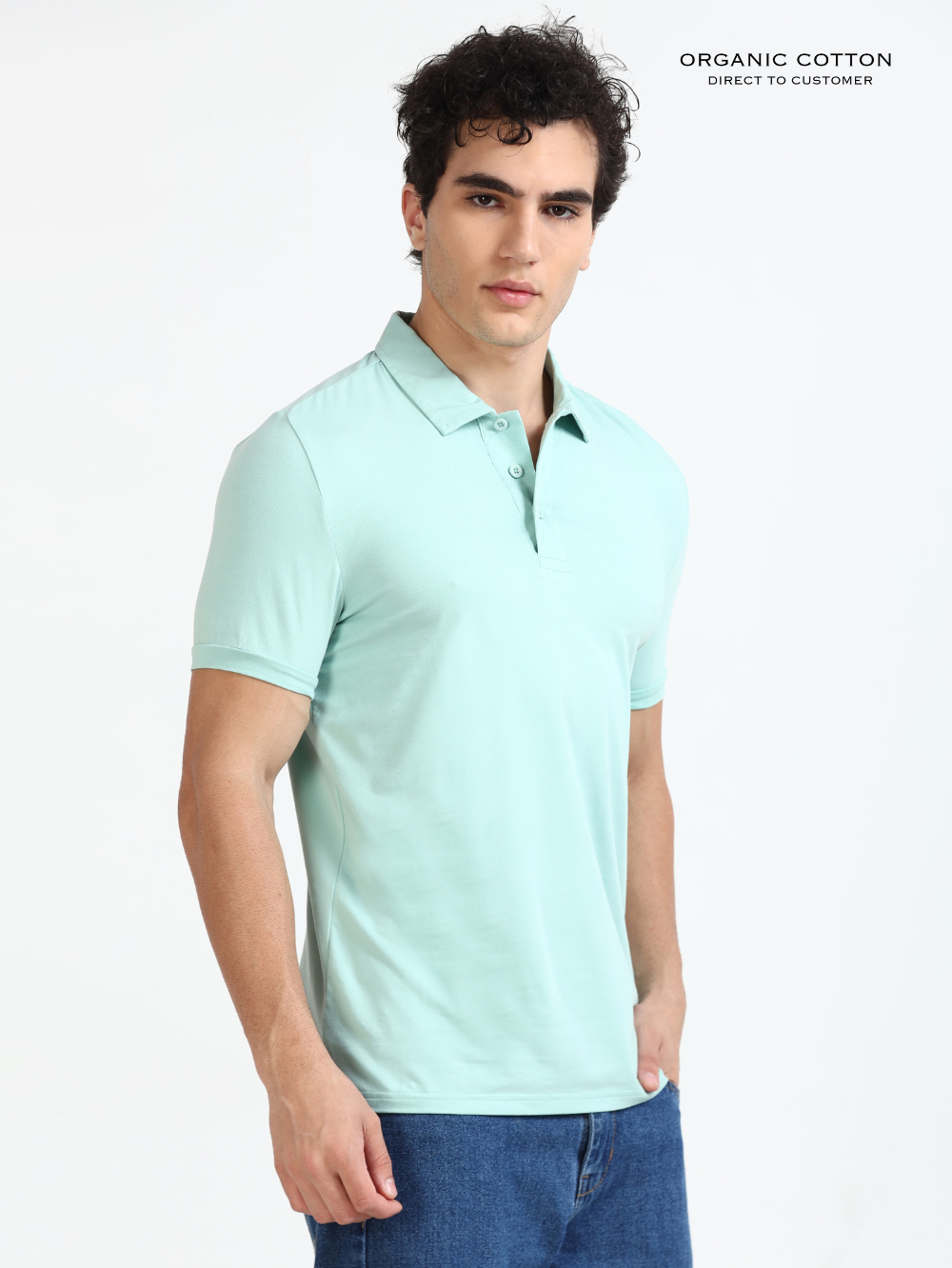 Cameo Green Organic Cotton Polo T-Shirt Button for Men