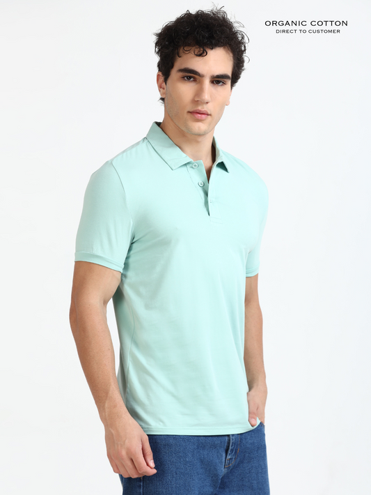 Cameo Green Organic Cotton Polo T-Shirt Button for Men