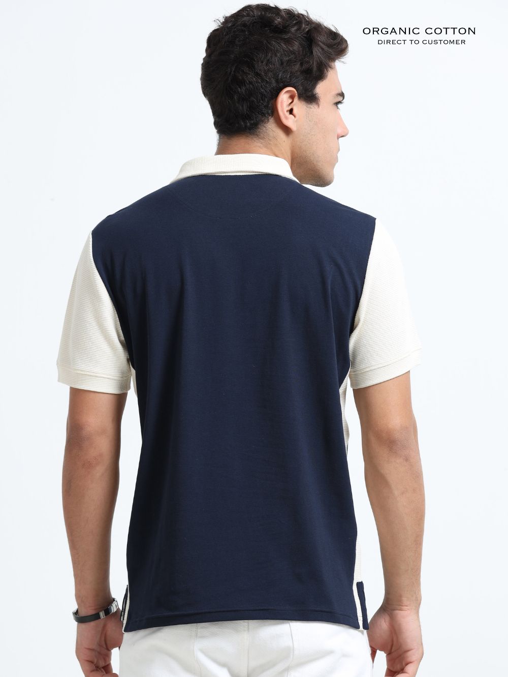 Beige Modern Contrast Panel Zip Polo T-Shirt for Mens