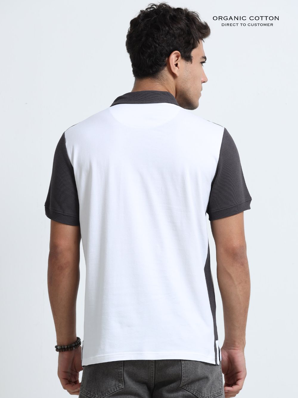 Dark Grey Modern Contrast Panel Zip Polo T-Shirt for Mens