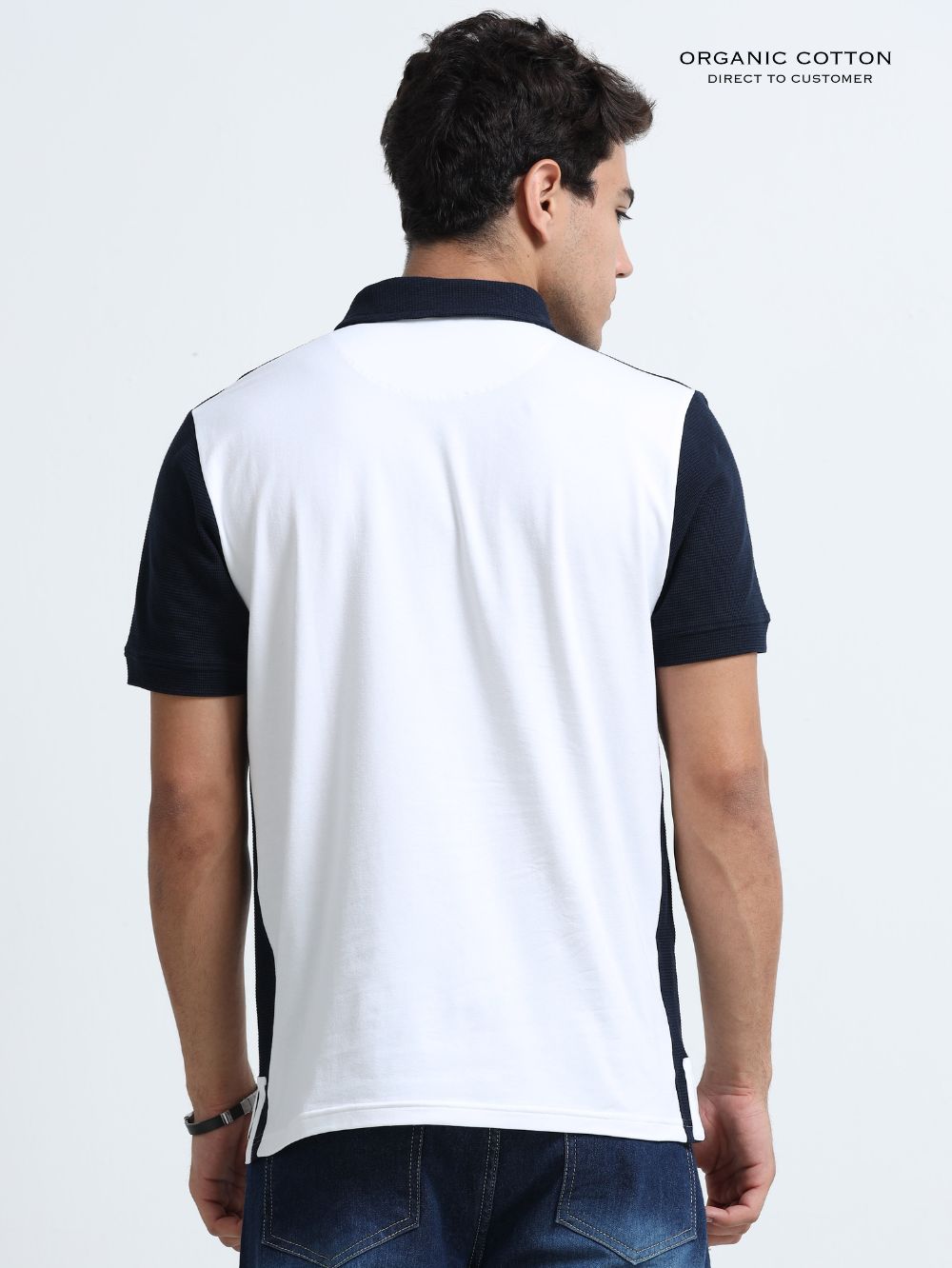 Navy Modern Contrast Panel Zip Polo T-Shirt for Mens