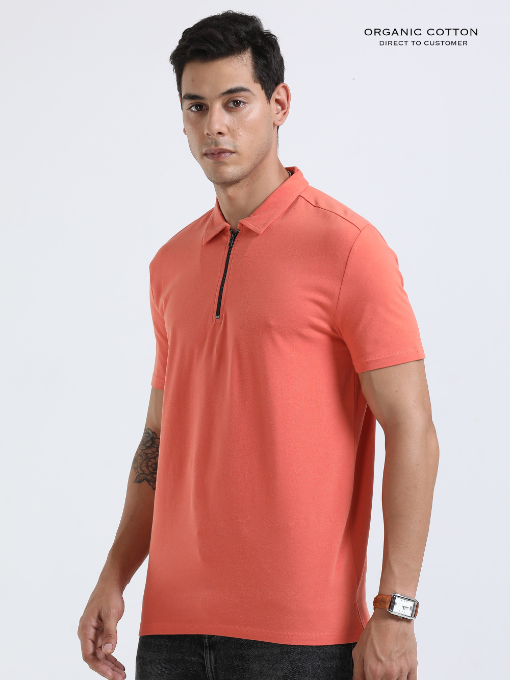 Flamingo Organic Cotton Zipper Polo T-Shirt for Men