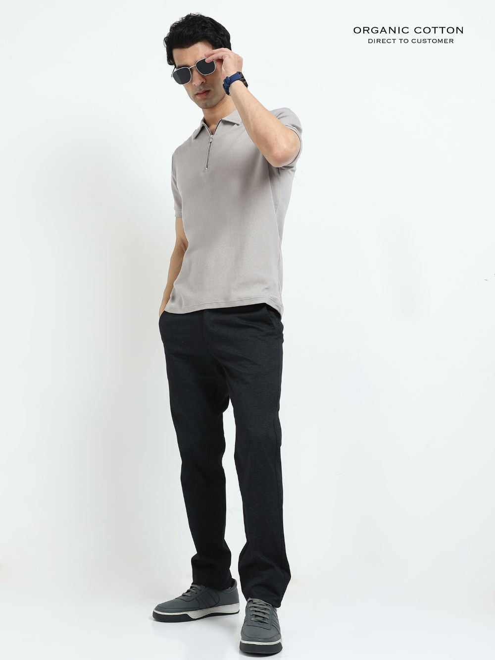 Organic Cotton Zipper Polo T-Shirt for Men