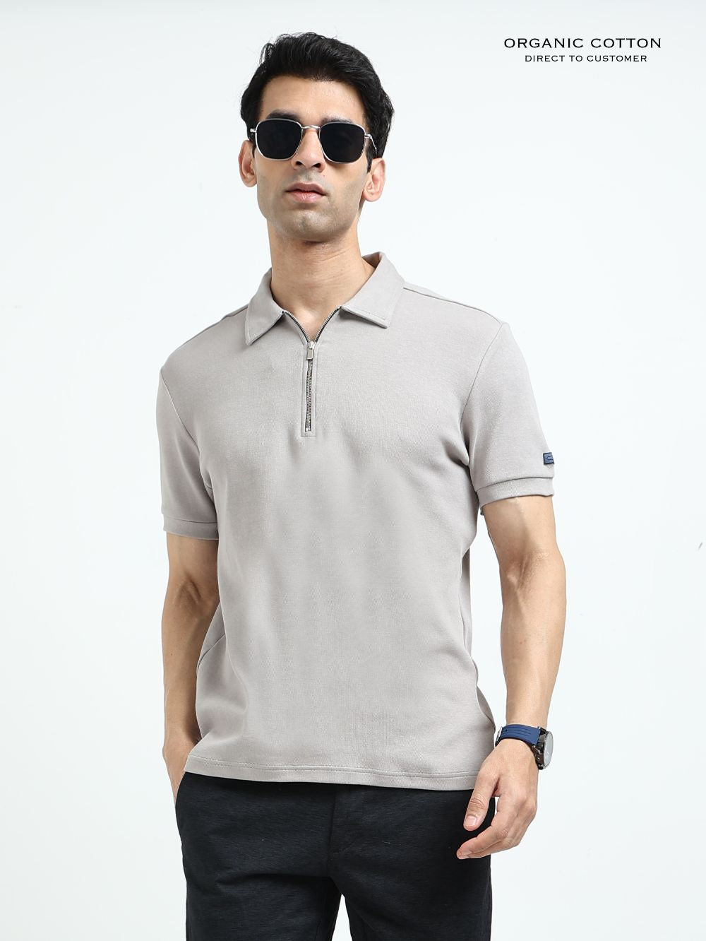 Organic Cotton Zipper Polo T-Shirt for Men