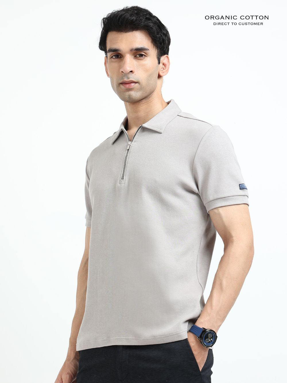 Organic Cotton Zipper Polo T-Shirt for Men