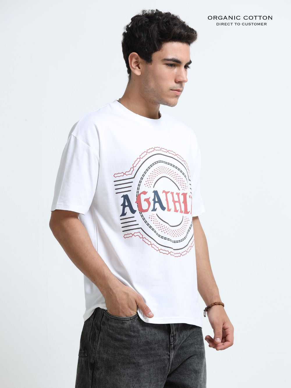 Streetline Organic Cotton Oversized Printed Tee for Men's – White