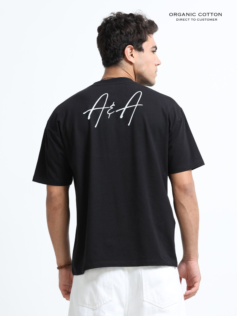 Organic Cotton Oversized Printed Tee for Men - Black - P15