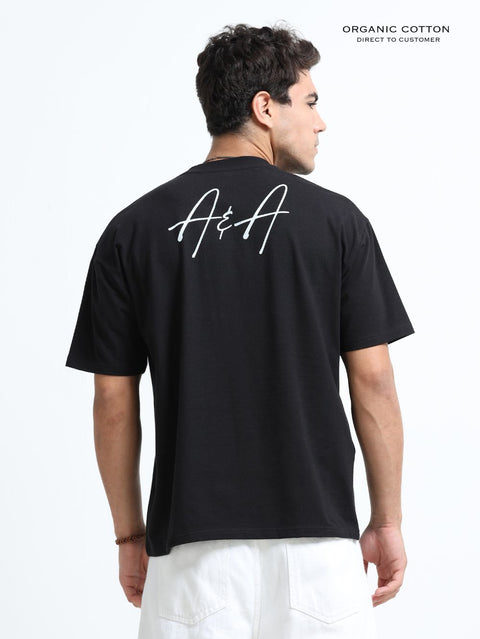 Voyager Graphic Organic Cotton Oversized Printed Tee for Men's – Black