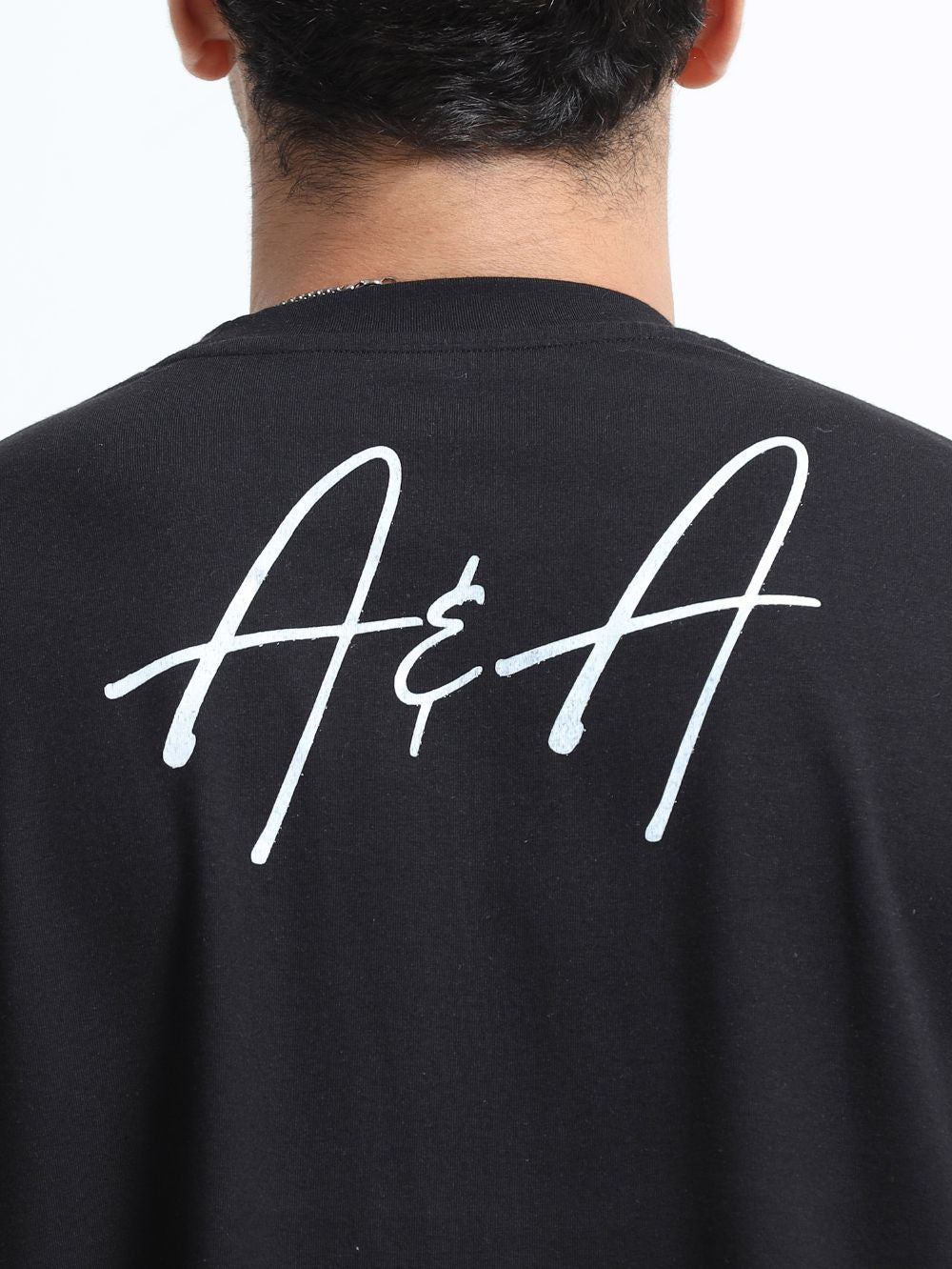 Organic Cotton Oversized Printed Tee for Men - Black - P15