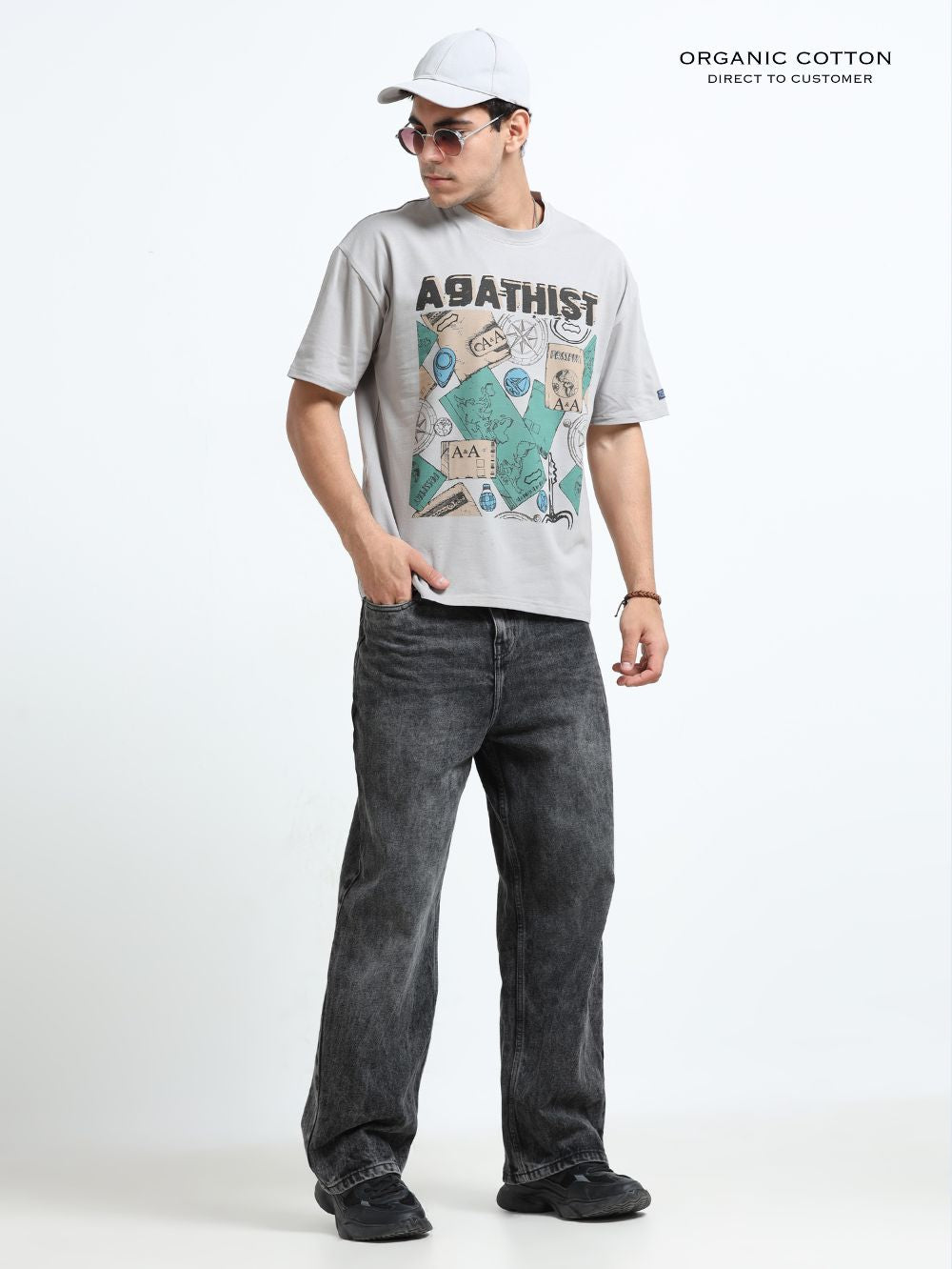 Adventure Patch Organic Cotton Oversized Printed Tee for Men's – Sliver Grey