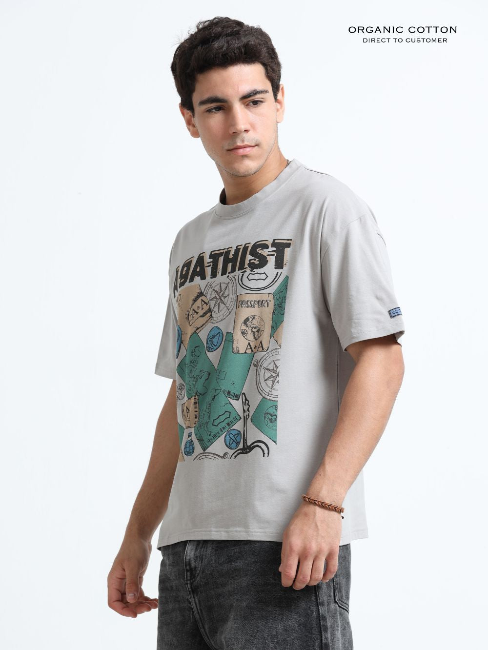 Adventure Patch Organic Cotton Oversized Printed Tee for Men's – Sliver Grey