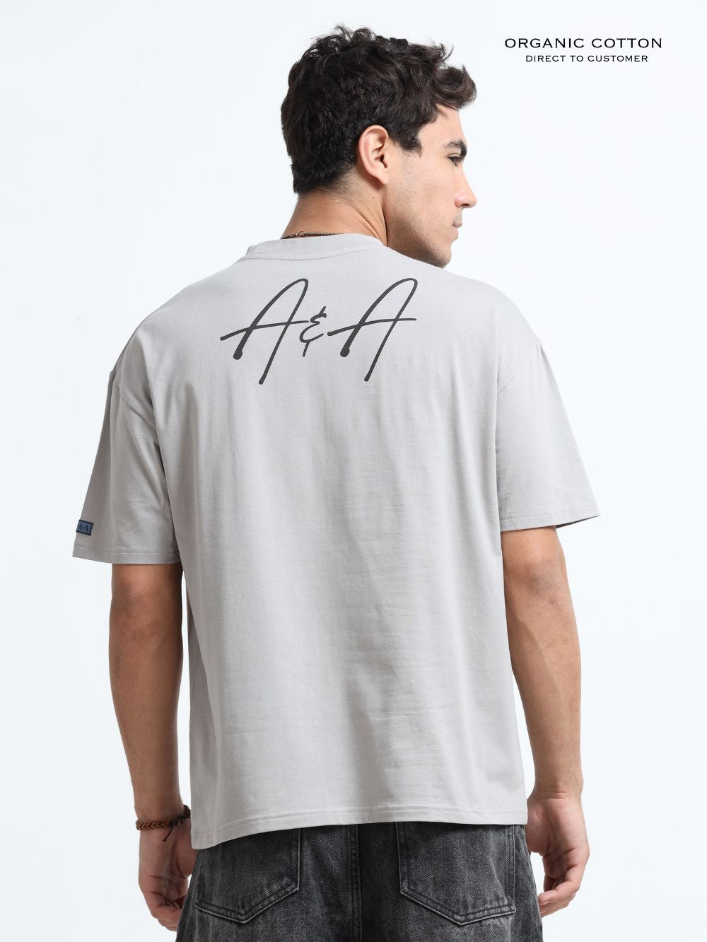 Organic Cotton Oversized Printed Tee for Men - Sliver Grey - P16