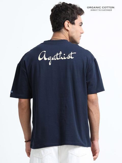 Essential Logo Organic Cotton Oversized Printed Tee for Men's – Navy
